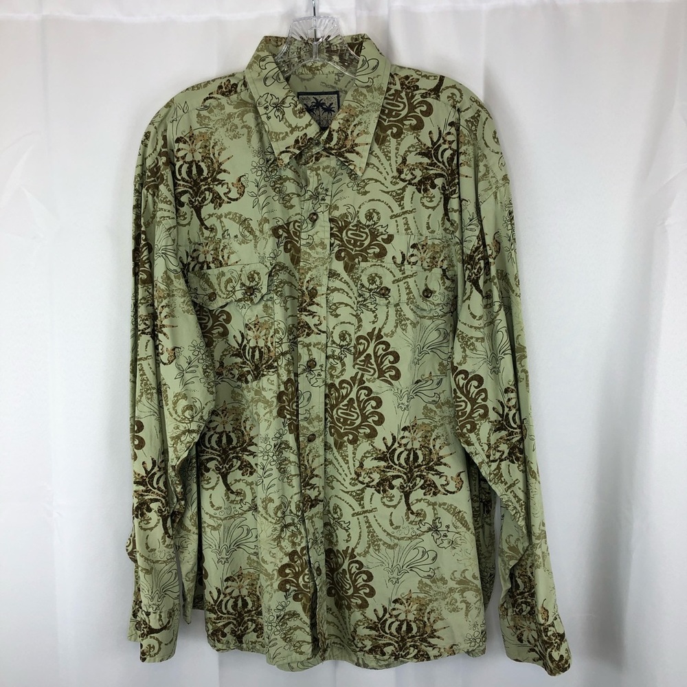 Indigo Joe Men’s XXL Long Sleeve Pearl Snap Down Green Brown Floral Shirt